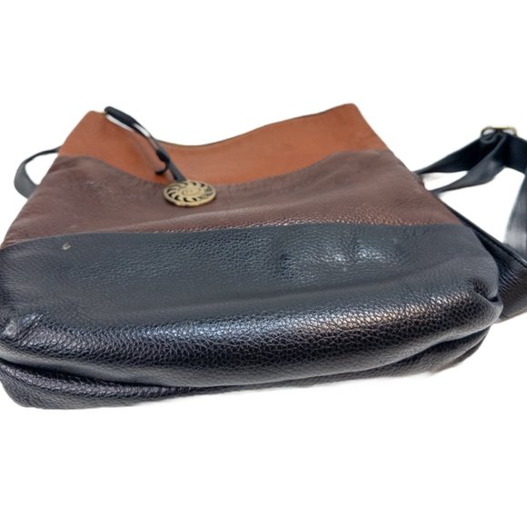 Allo Crossbody Bag Genuine Leather Three Tone Brown Black Medium Boho Purse - Picture 10 of 10
